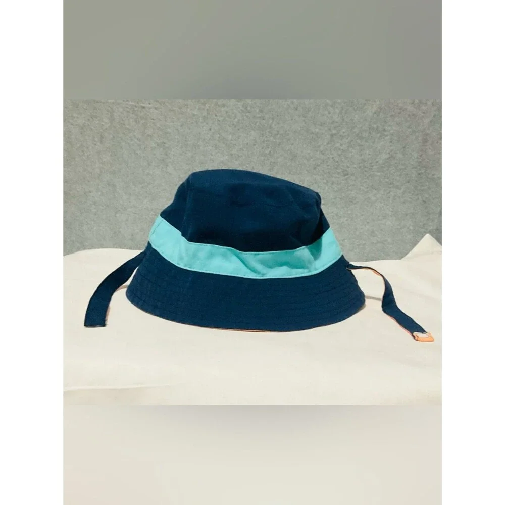 Carter's Baby Boy 12-24M Reversible Bucket Sun Hat Navy Blue Orange Strap